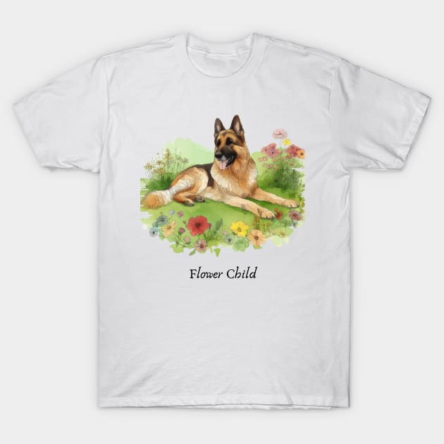 Flower Child - German Shepherd T-Shirt by ZogDog Pro